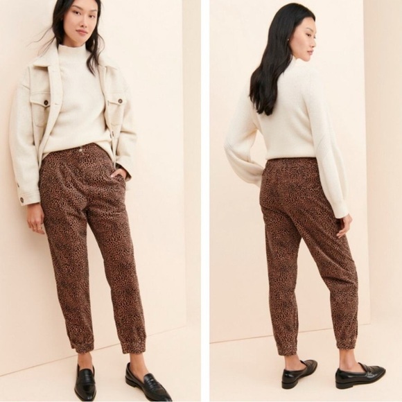 ANTHROPOLOGIE Kalea Corduroy Cheetah Trouser Joggers Brown Black Sz XS - Picture 1 of 11
